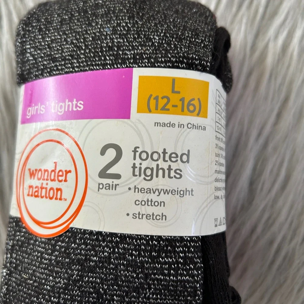 Wonder Nation Heavyweight Footed Tights Girls Size‎ Large (12-16) Black Red NEW